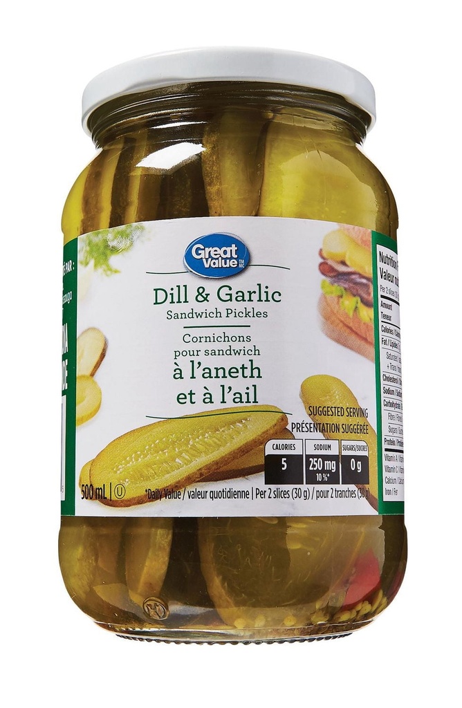 Great Value Cornichons pour Sandwich à l'Aneth et à l'Ail