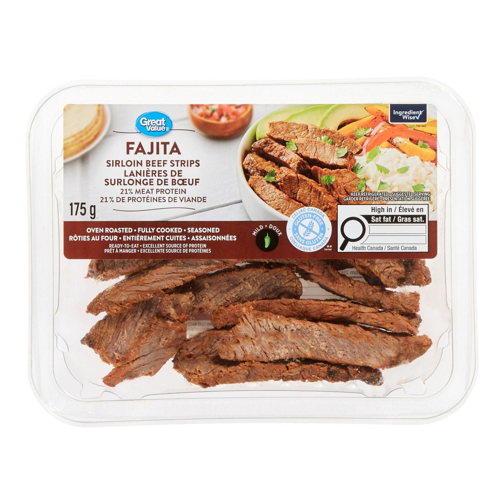 Lanières de surlonge de bœuf fajita entièrement cuites Great Value