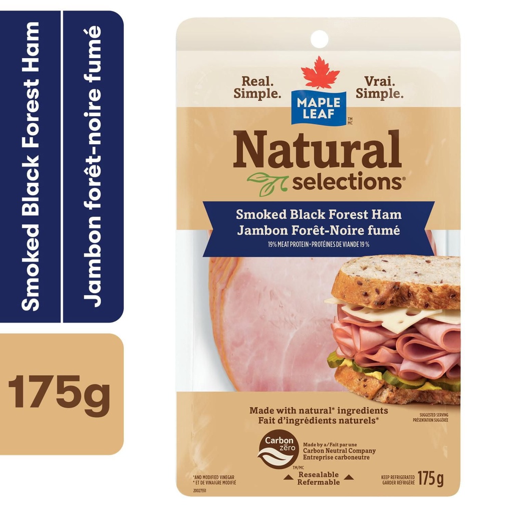 Jambon fumé Forêt-Noire tranché Natural Selections Maple Leaf 175 g