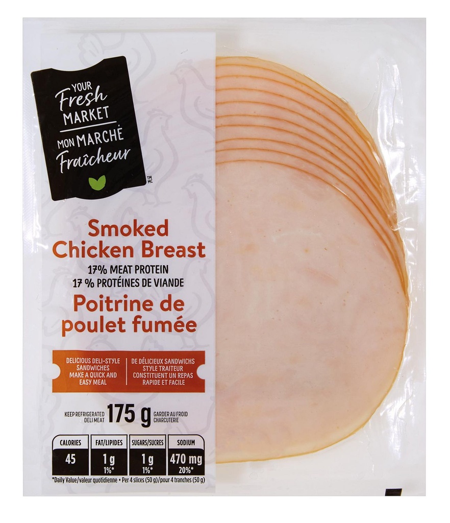 Poitrine de poulet fumée Mon marché fraîcheur 175g