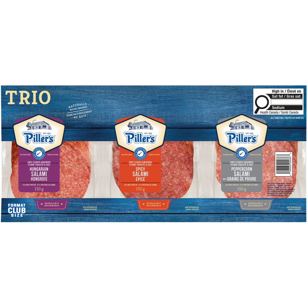 Piller's TRIO format club Piller’s, Salami hongrois, épicé et avec grains de poivre 3x150g