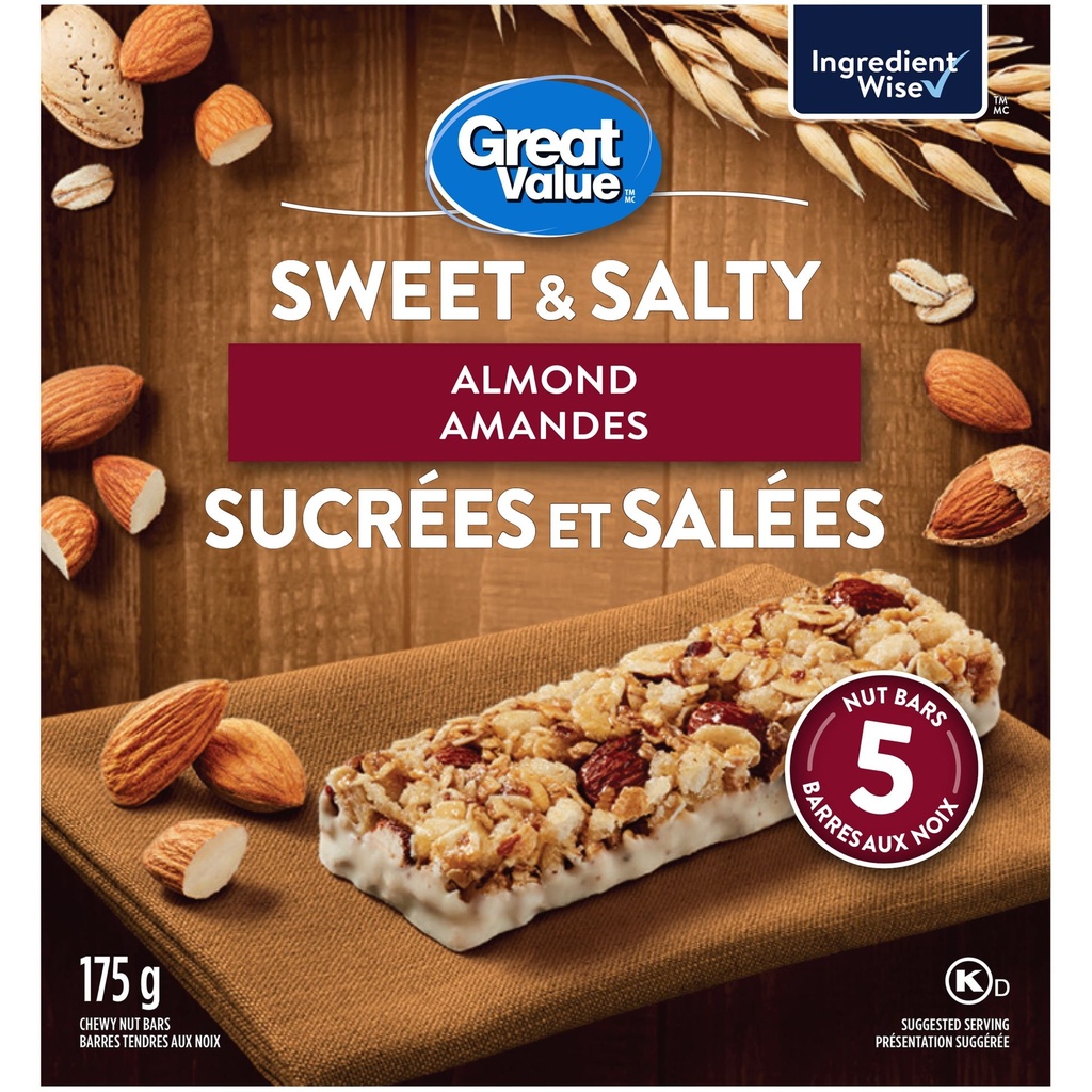 Great Value Amandes Sucrées & Salées Barres Tendres aux Noix