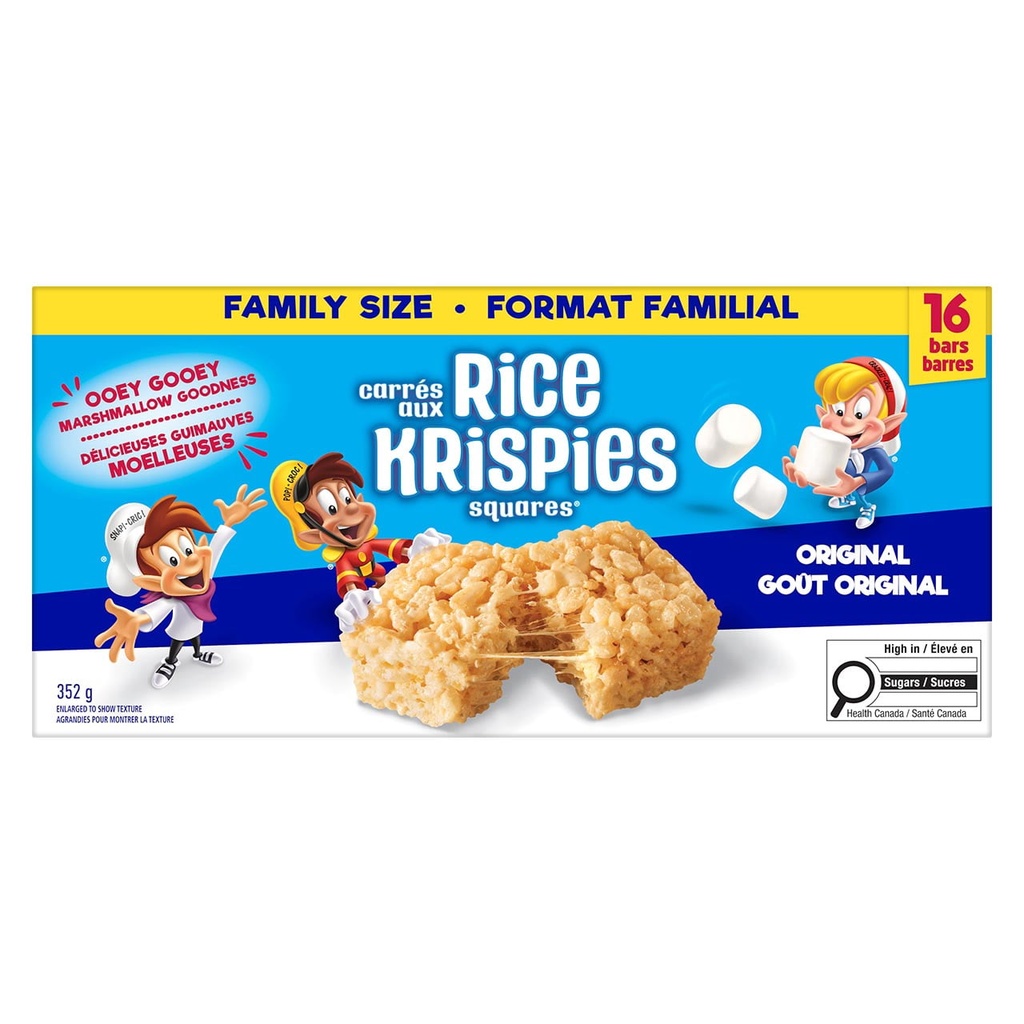 Kellogg‘s Rice Krispies Barres Kellogg’s® Carrés aux Rice Krispies® Goût Original, Format familial 352 g, 16 Barres