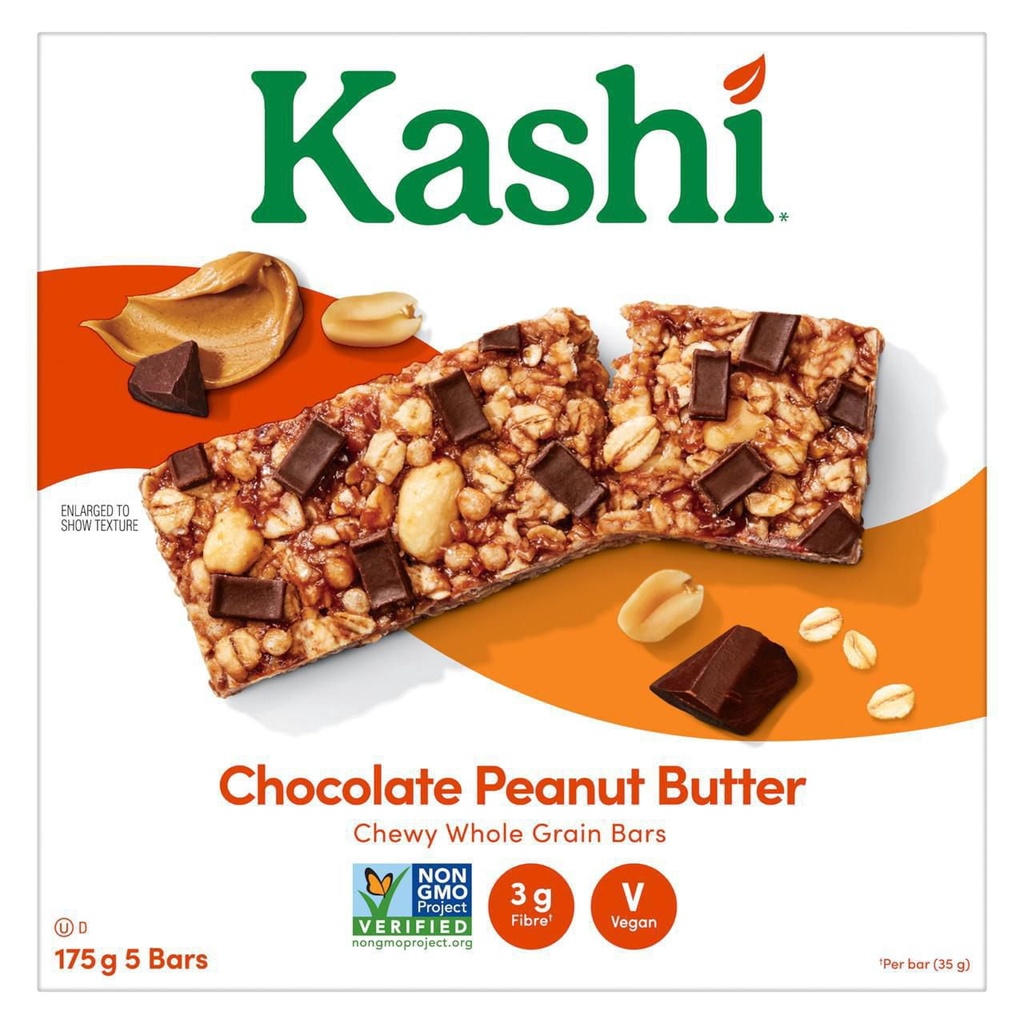 KASHI Barre de céréales entières, Chocolat et beurre d’arachide, 175g, 5 barres