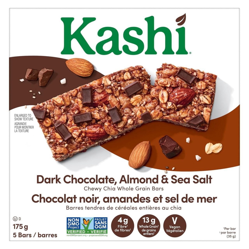 Barres tendres de céréales entières et chia Kashi* Chocolat noir, amandes et sel de mer, 175 g