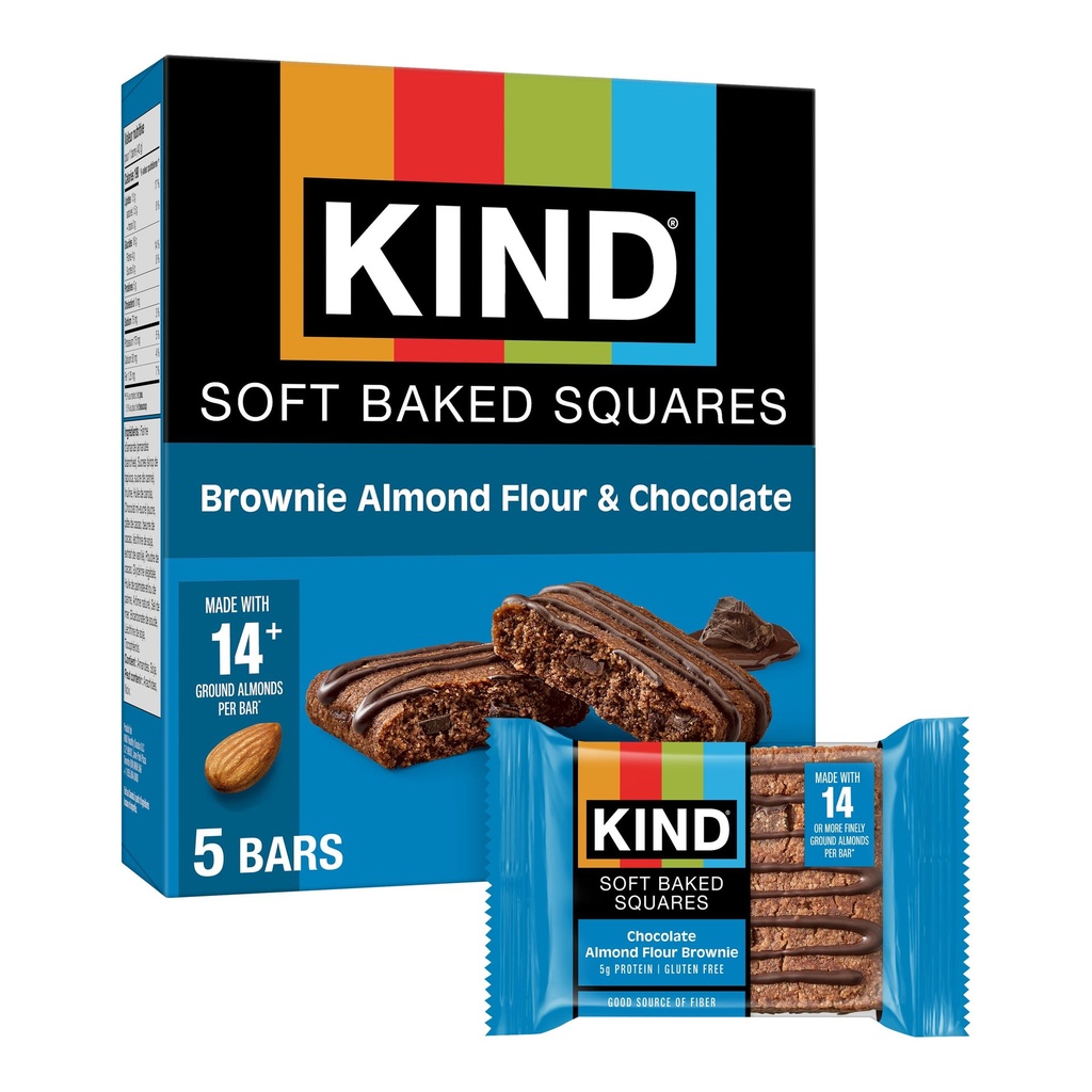 KIND Carrés Moelleux, Brownie Farine d'Amande et Chocolat, 40g, 5 Barres