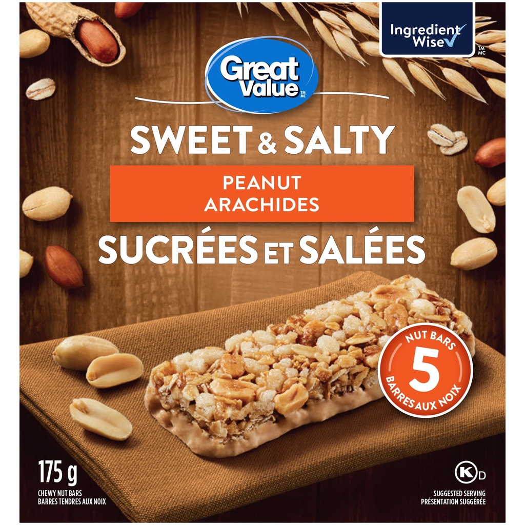 Great Value Sucrées & Salées Arachides Barres Granola Tendres aux Noix