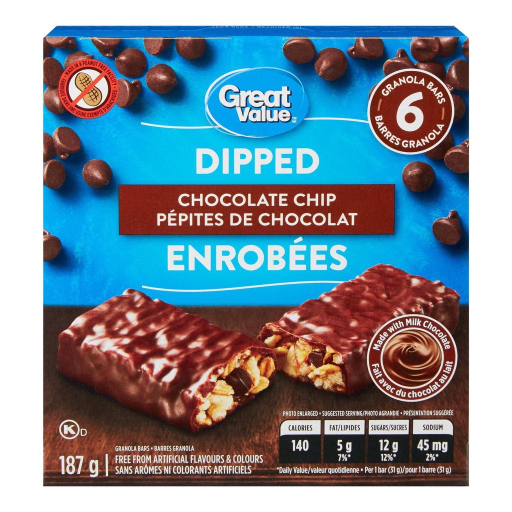 Great Value Barres Granola Enrobées aux Pépites de Chocolat