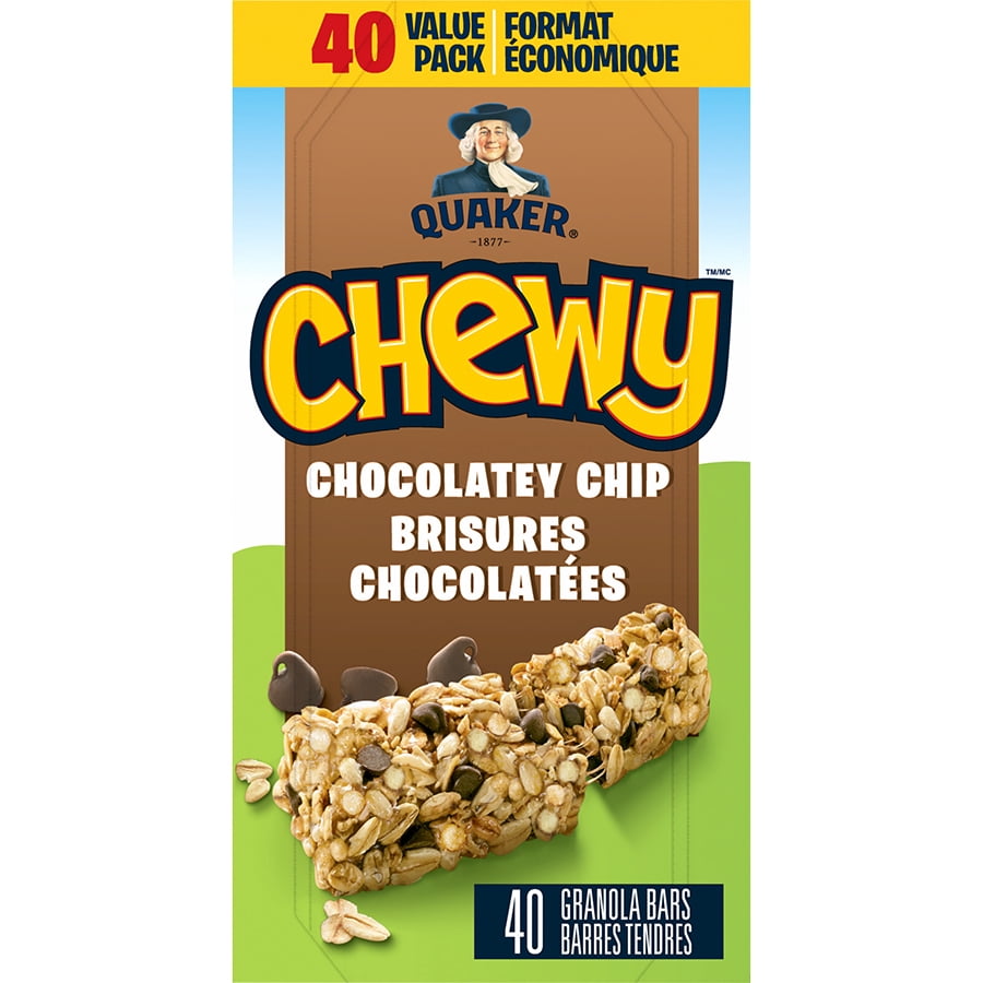Quaker Chewy Barres Tendres aux Brisures de Chocolat Assortiment, 40 Barres Tendres