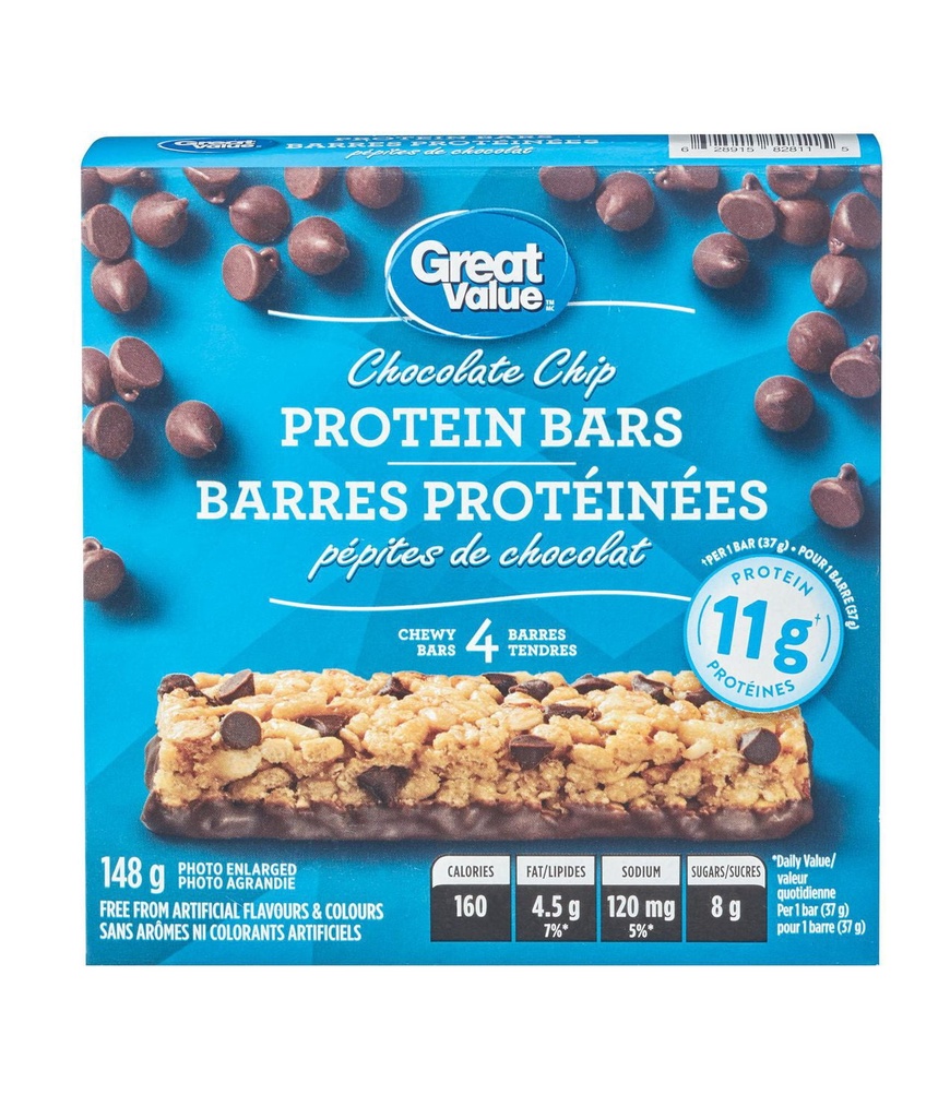 Barres protéinées pépites de chocolat Great Value