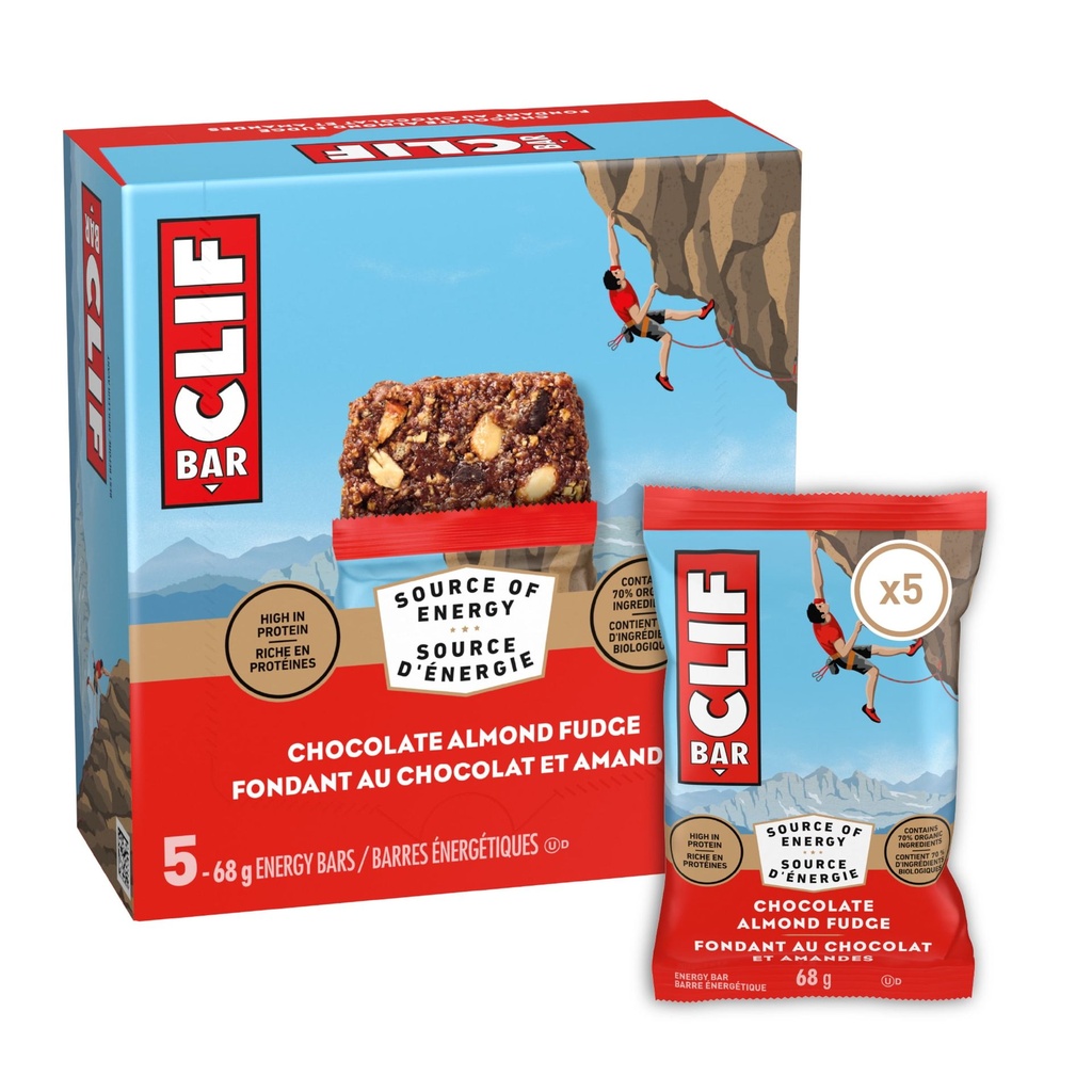 CLIF BAR Barres Énergétiques, Fondant au Chocolat et Amandes, Barre Granola, Riche en Protéines, Contient 70 % d'Ingrédients Biologiques Boîte de 5