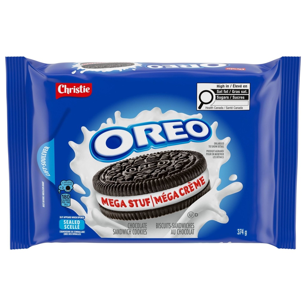 Biscuits-sandwiches OREO Méga crème, 1 emballage refermable