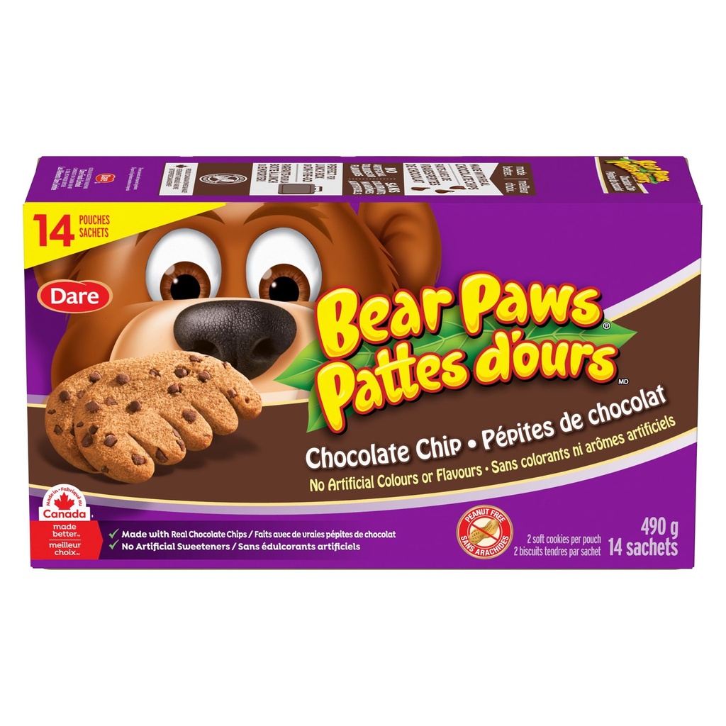 Pattes d'ours Biscuits moelleux Pattes d’ours Pépites de chocolat, 490g (14 sachets)