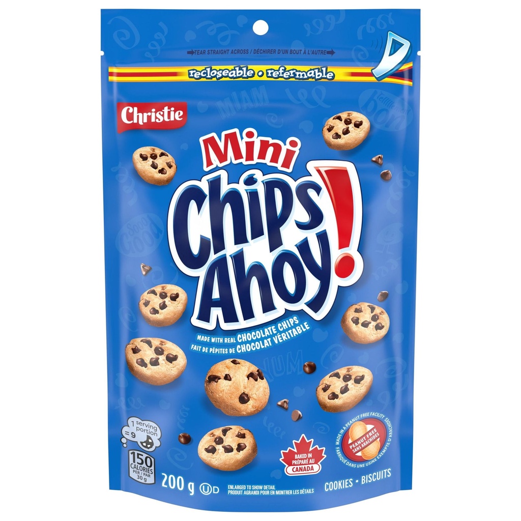 Chips Ahoy! Mini biscuits CHIPS AHOY! originaux aux pépites de chocolat, fabriqués dans une usine exempte d’arachides, collations pour l’école, Préparé au Canada