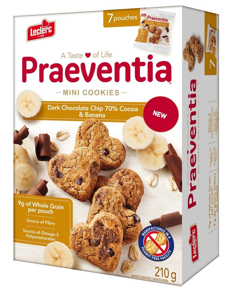 Praeventia Pépites de Chocolat Noir 70 % Cacao & Banane Mini Biscuits 210g