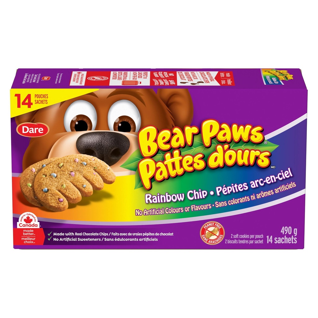 Pattes d'ours Biscuits moelleux Pattes d’ours Pépites arc-en-ciel, 490g (14 sachets)