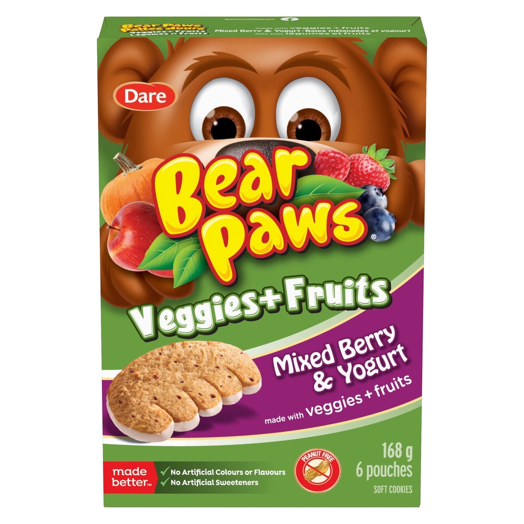 Biscuits moelleux Pattes D'ours mélange de baies et de yaourt, 168g (6 sachets)