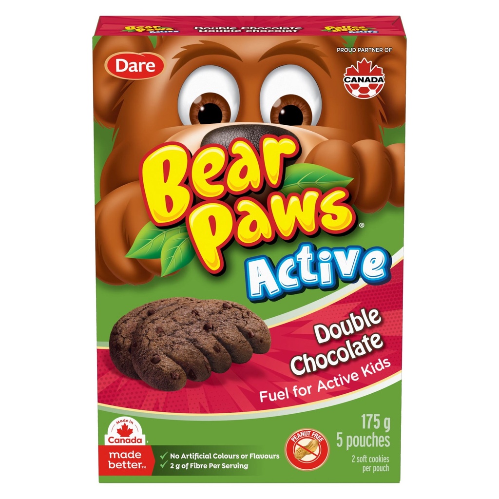 Biscuits tendres au Dare Pattes d'ours actifs double chocolat, 175g (5 sachets)