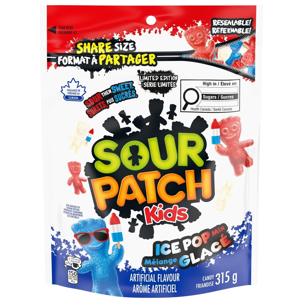 Maynards Friandise SOUR PATCH KIDS, Mélange glacé, Surets puis sucrés, Préparé au Canada