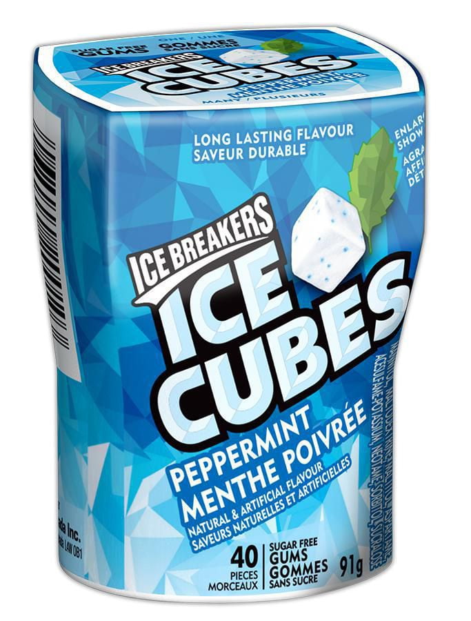 Hershey's Bouteille de gommes sans sucre ICE BREAKERS ICE CUBES à la menthe poivrée